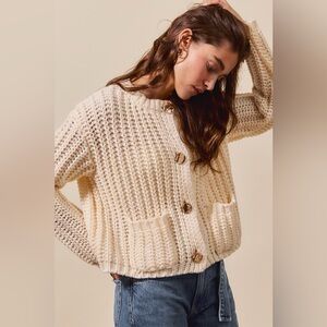 SO ME Metal Button Long Sleeve Chunky Sweater Cardigan